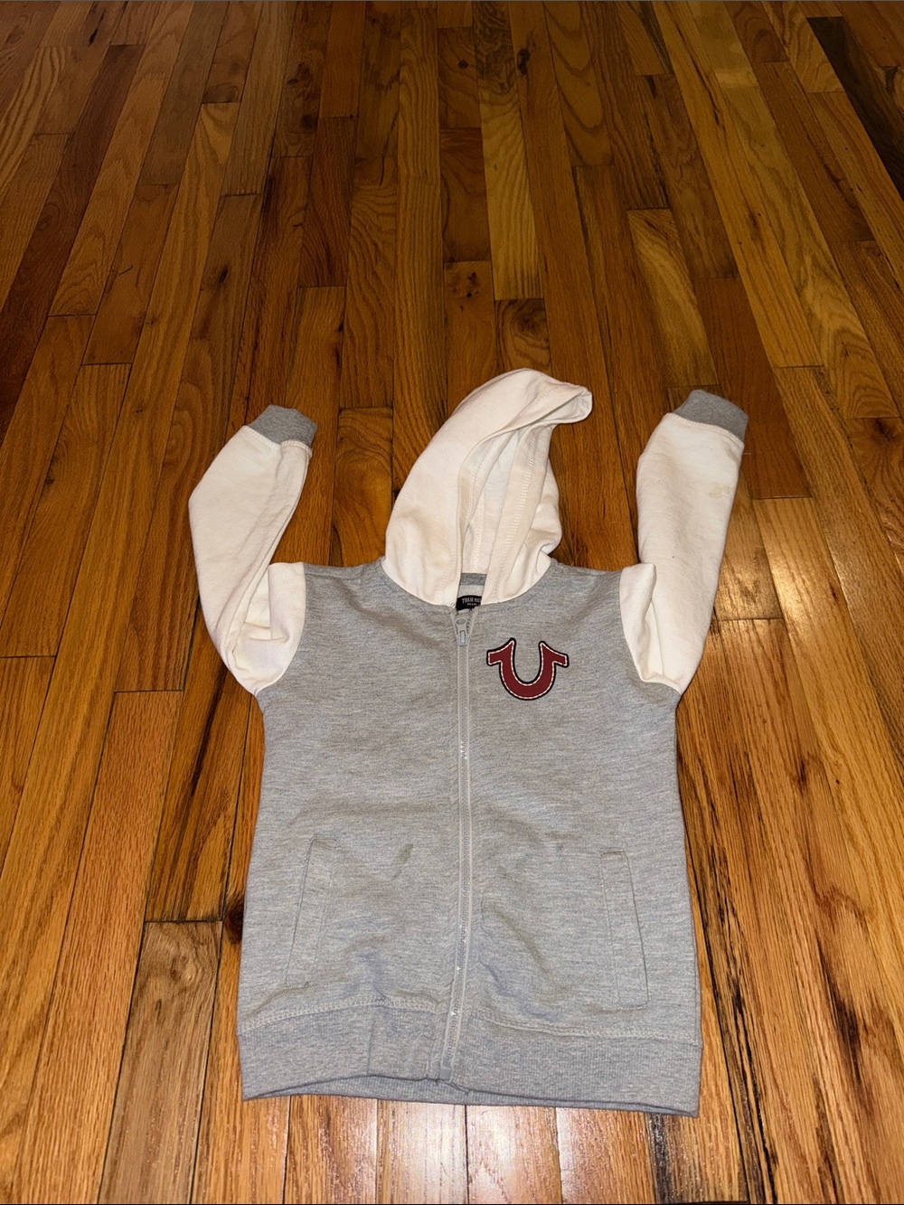 True Religion Kids Gray & White Hoodie with Maroon Horseshoe